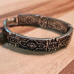 Brighton Silver Tone Filigree Scrollwork Link Bracelet Vintage Style